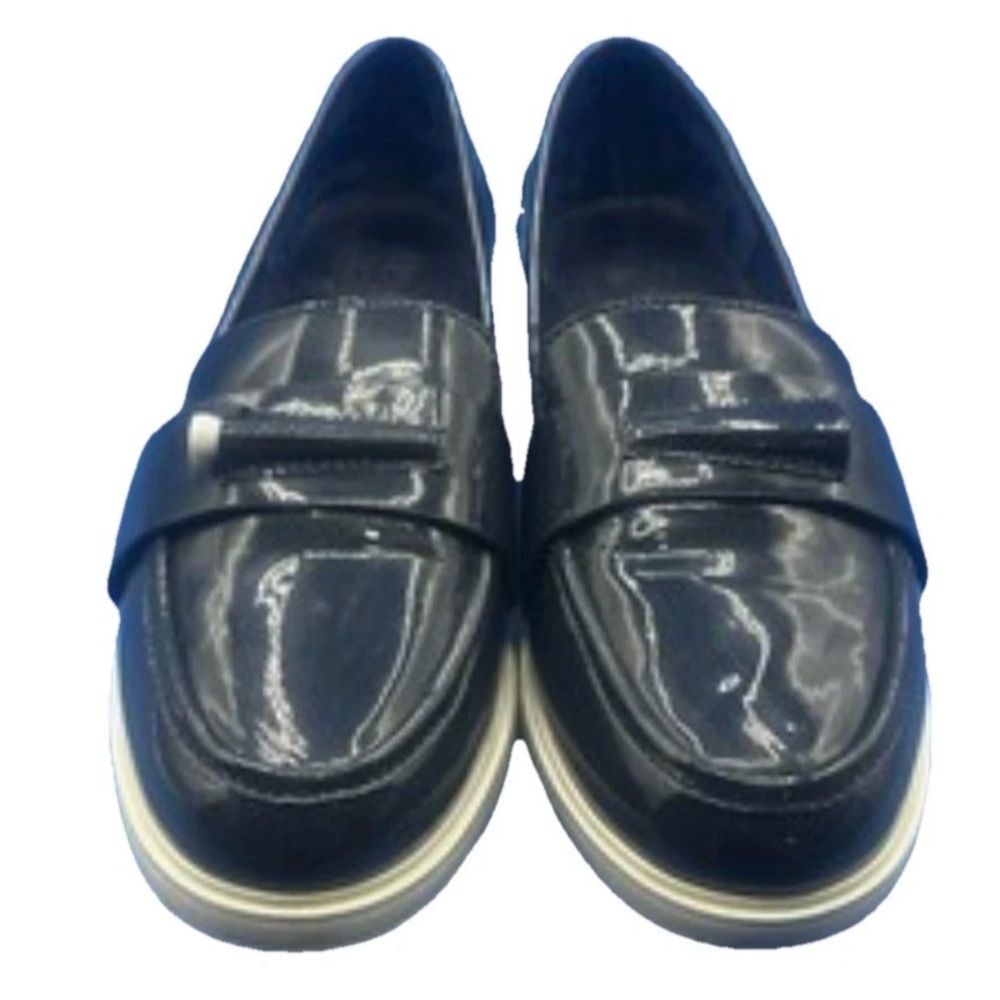 Tory Burch Pocket Tee Golf Navy Patent Leather Loafers Size 5.5 New in box